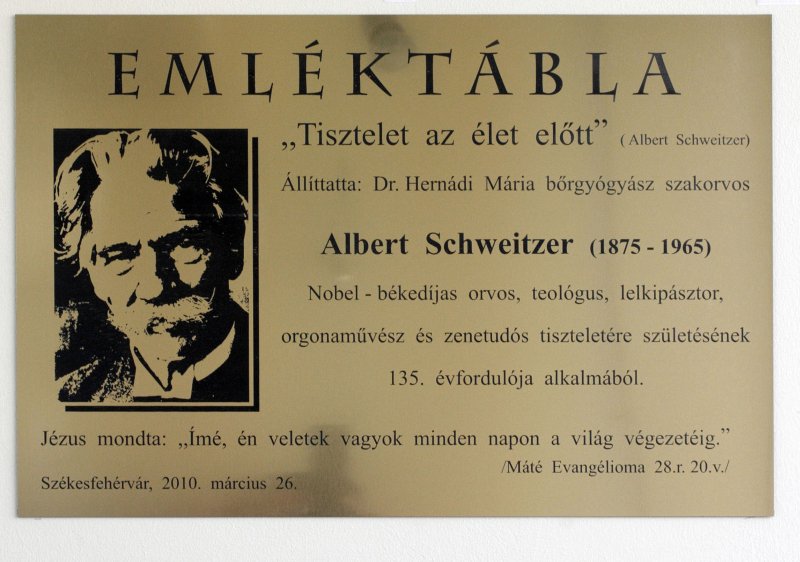 Albert Schweitzer emléktábla