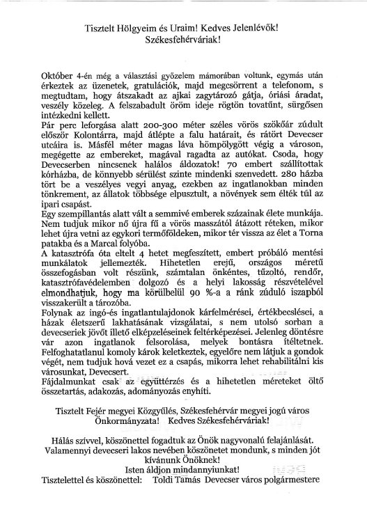A devecseri polgármester levele